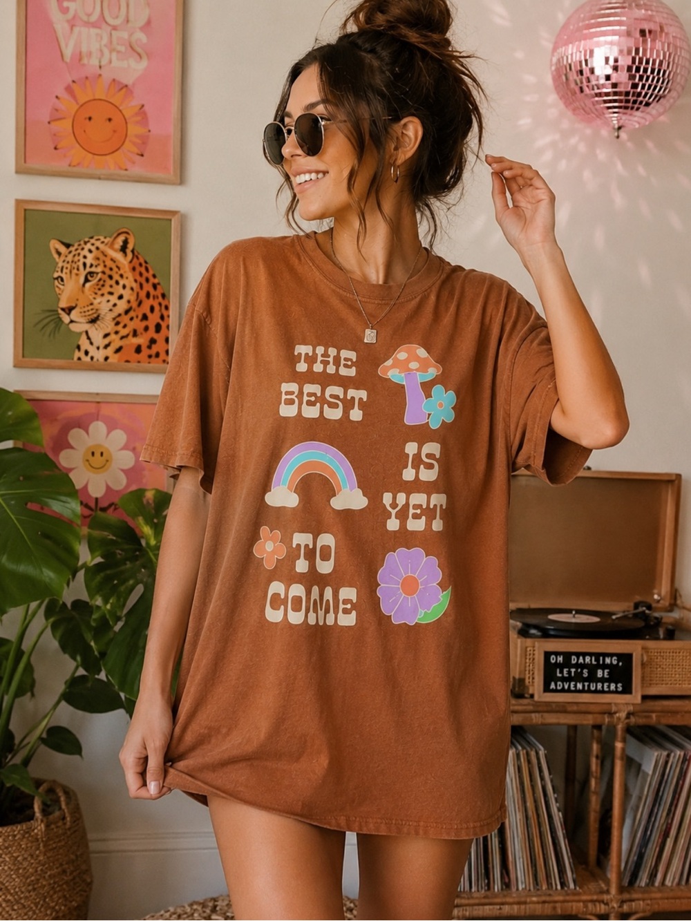 Golden Hour The Best Is Yet To Come Graphic Tee OS Brown